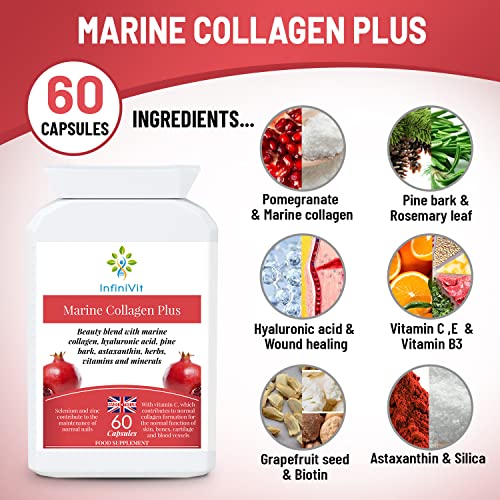 InfiniVit Marine Collagen Plus Blend Capsules - Hair Growth Enhancer with Enriched Vitamin C and Vitamin E