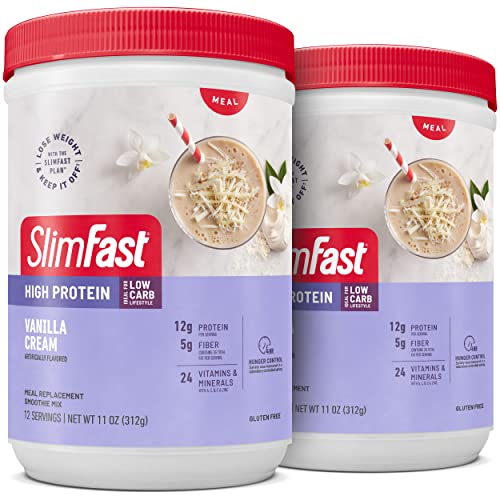 SlimFast Meal Replacement Smoothie Mix, 24 Servings, High Protein, Vanilla Cream, 20g 