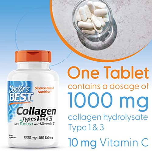 Doctor's Best, Collagen Types 1 and 3, Peptane & Vitamin C, 1,000mg, 180 Tablets