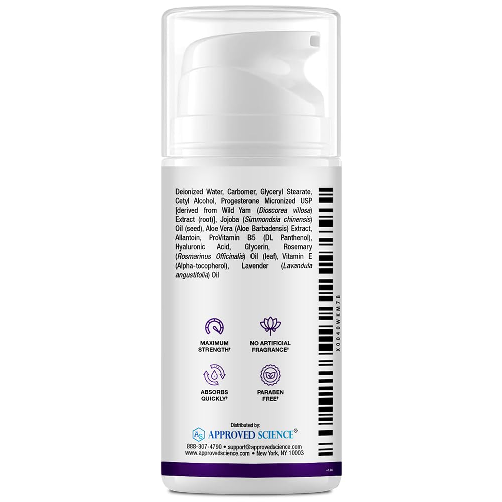 Approved Science Progesterone Cream - Bio-Identical, USP Grade - 20mg Serving - With Hyaluronic Acid