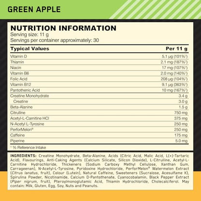 Optimum Nutrition Gold Standard Pre Workout Green Apple Flavoured Powder, 330g