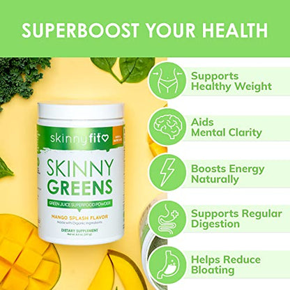 SkinnyFit Mango Splash Skinny Greens, Green Juice Superfood Powder, Natural Energy