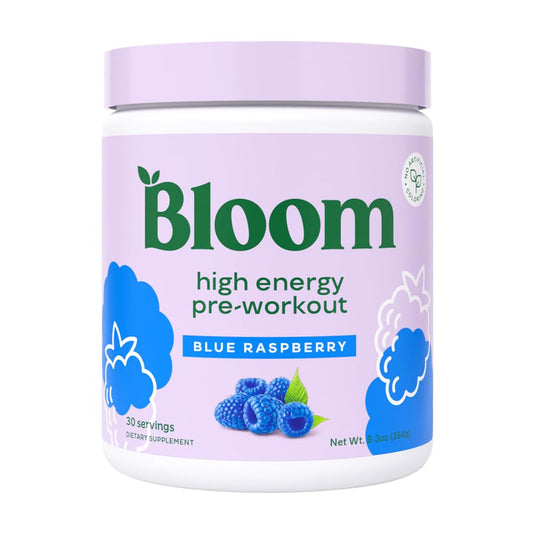 Bloom Nutrition High Energy Pre Workout Powder (Blue Raspberry) - Amino Energy