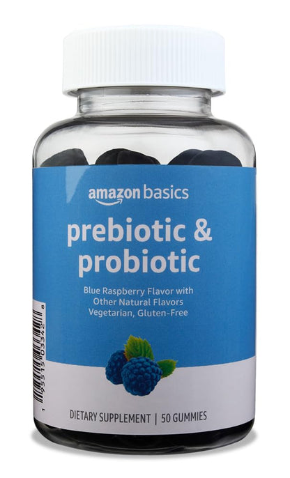 Amazon Basics Prebiotic & Probiotic Gummies, 2 Billion CFU, Blue Raspberry