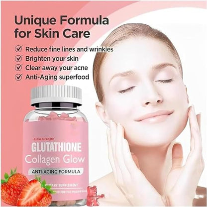 Glutathione Collagen Gummies,Glutathione Collagen Glow Gummies for Dark Spot,60 Pieces