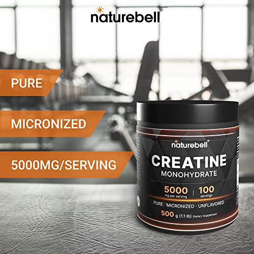 NatureBell Creatine Monohydrate Powder 500 Grams, 5000mg Per Serving