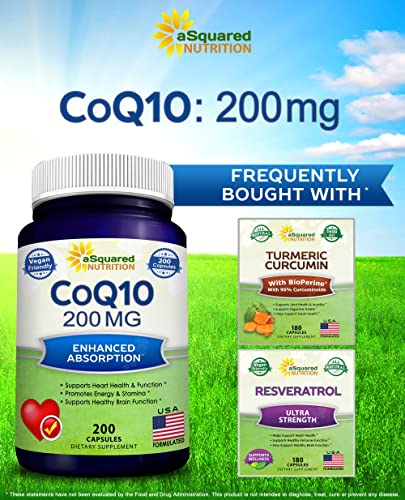 aSquared Nutrition CoQ10 (200 Capsules and 200mg) - High Absorption Vegan CO Q-10