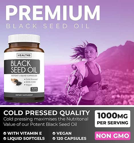 Black Seed Oil - 120 Softgel Capsules Skin Health (Non-GMO & Vegan) Cold-Pressed