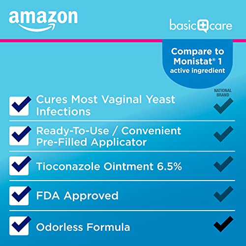 Amazon Basic Care Tioconazole Ointment 6.5 Percent, Vaginal Antifungal, 1-Dose Treatment