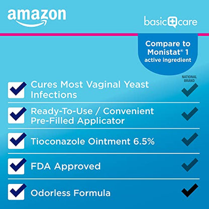 Amazon Basic Care Tioconazole Ointment 6.5 Percent, Vaginal Antifungal, 1-Dose Treatment