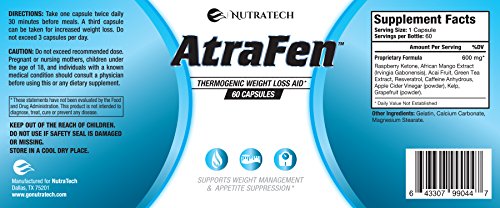 Atrafen Nutratech Powerful Fat Burner and Appetite Suppressant Diet Pill System