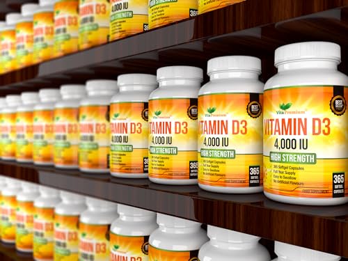 Vitamin D 4,000 IU Softgels, Maximum Strength Vitamin D3 Supplement, 365 Easy to Swallo