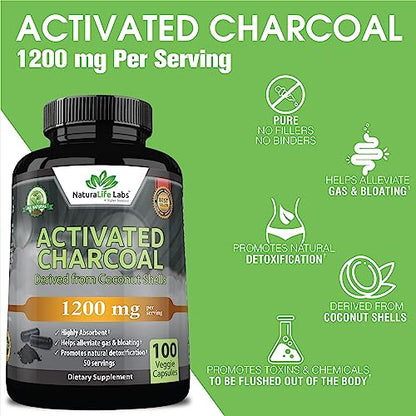 Activated Charcoal Capsules - 1,200 mg Highly Absorbent Helps Alleviate Gas