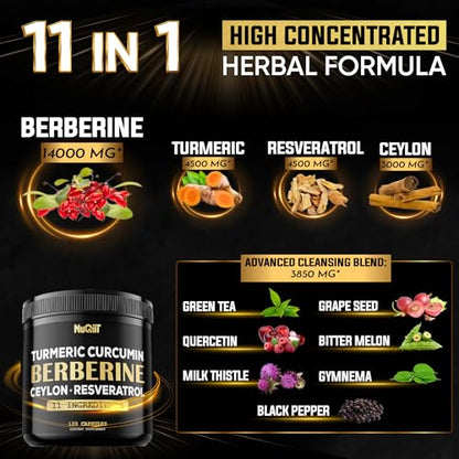 Berberine Supplement 14000mg Turmeric Curcumin 4500mg Trans-Resveratrol 4500mg