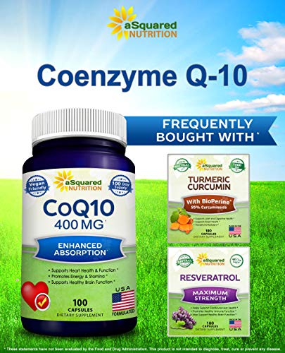 aSquared Nutrition CoQ10 (400mg Max Strength, 100 Veggie Capsules) - High Absorption