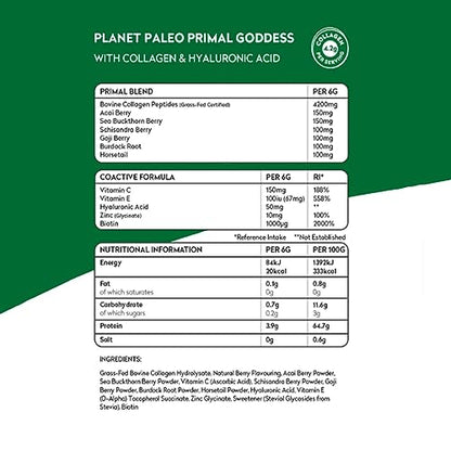 Planet Paleo Primal Goddess -Pure Collagen with Hyaluronic Acid and Zinc (210g, 35 Servings)