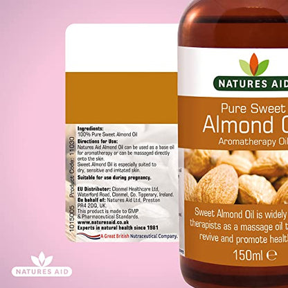 Natures Aid Almond Oil, Pure, Sweet Almond Oil, Massage Oil, Suited to Dry, Sensitive Skin