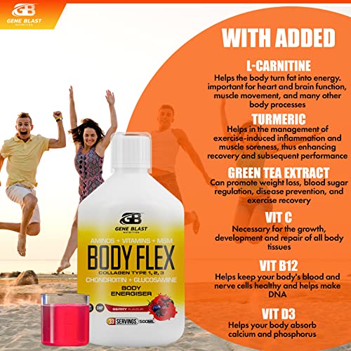 Gene Blast Body Flex, Liquid Joint Supplement w/Hydrolysed Collagen Type1 2 3 Plus Glucosamine