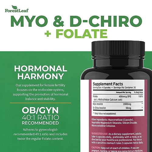 Myo-Inositol & D-Chiro Inositol Capsules w Folate - 40 1 Ratio 2000mg Myo