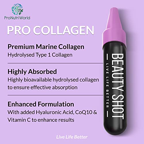 ProNutriWorld Marine Collagen Peptides Shots, Hyaluronic Acid and CoQ10