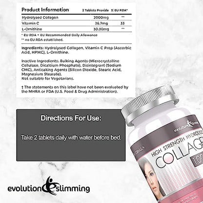 Hydrolysed Collagen High Strength 1,000mg for Hair, Skin & Nails, 60 Tablets, Evolution Slimming