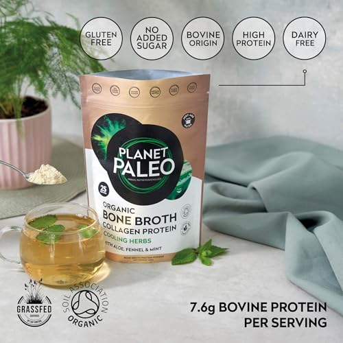 Planet Paleo Organic Bone Broth - Cooling Herbs (450g, 50 Servings) Organic, Grass Fed, High Protein