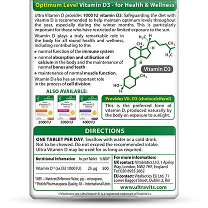 Vitabiotics Ultra Vitamin D Tablets 1000IU Optimum Level -96 count (Pack of 1)