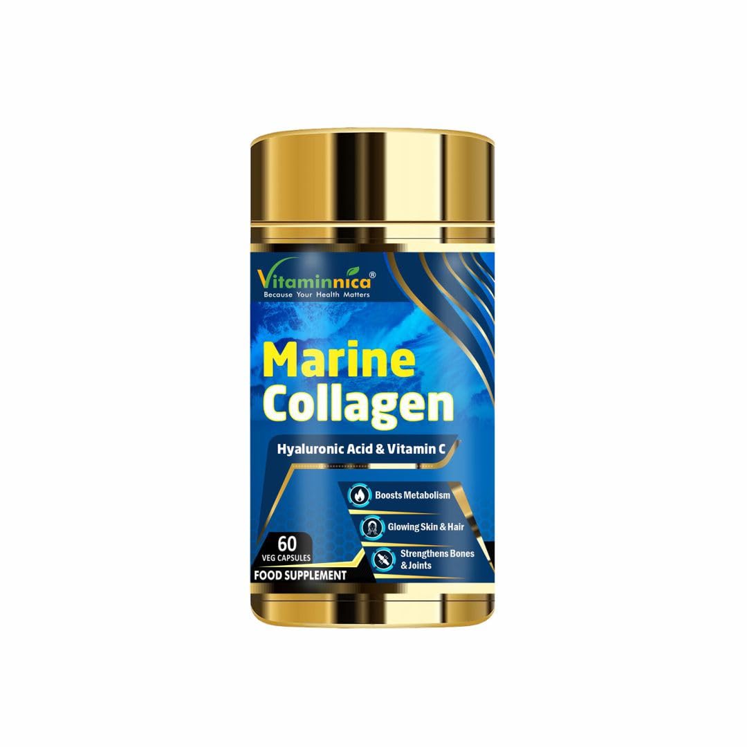 Vitaminnica Marine Collagen Capsules with Hyaluronic Acid & Vitamin C - Skin, Hair, Bones & Joints 