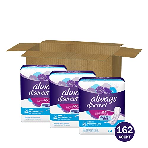 Always Discreet Adult Moderate Long Incontinence Pads, Up to 100% Leak