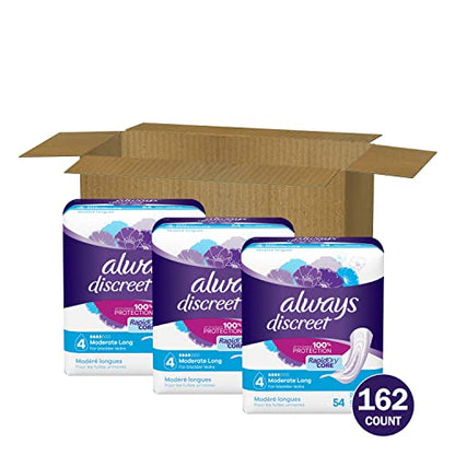 Always Discreet Adult Moderate Long Incontinence Pads, Up to 100% Leak