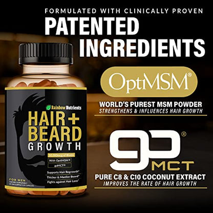 Rainbow Nutrients, LLC Hair + Beard Growth Vitamins for Men | Biotin 10,000mcg