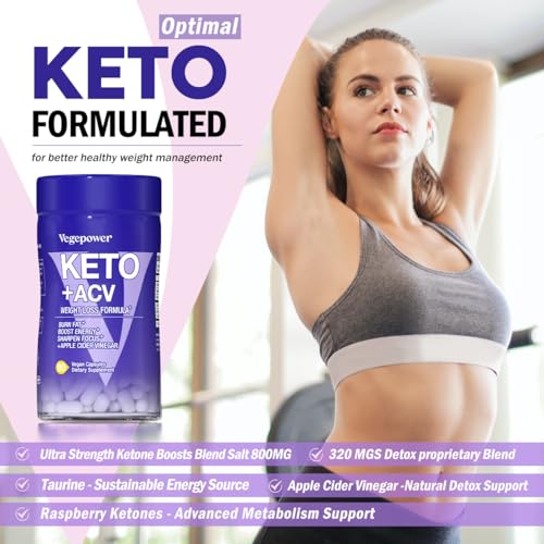 VEGEPOWER Keto Pills Apple Cider Vinegar Weight Loss Fat Burner Ketosis Diet Support