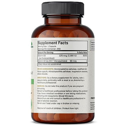 Futurebiotics Vitamin K2 (MK7) with D3 Supplement - Non-GMO Formula - 5000 IU Vitamin