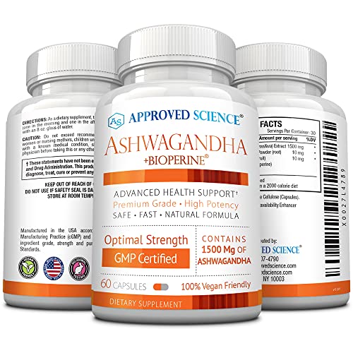 Approved Science® Ashwagandha 1500mg with Bioperine® and Ginger- Alleviate Sleepless