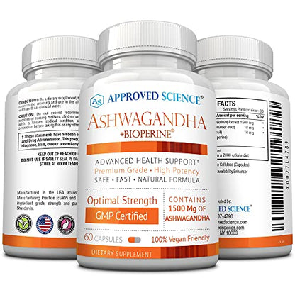 Approved Science® Ashwagandha 1500mg with Bioperine® and Ginger- Alleviate Sleepless