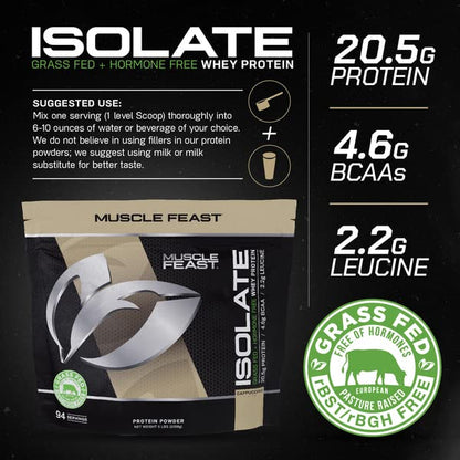 Muscle Feast Grass-Fed Whey Protein Isolate, All Natural Hormone Free Pasture Raised