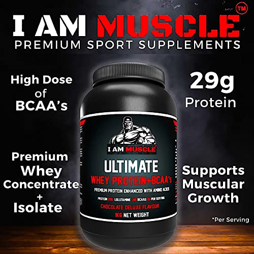 Ultimate Whey Protein + BCAA’s Powder, Premium High Protein Isolate, Enhance Lean Muscle Mass and Recovery, 1kg