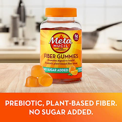 Metamucil Daily Fiber Gummies, Orange Flavored, No Sugar Added, 5g Prebiotic Plant