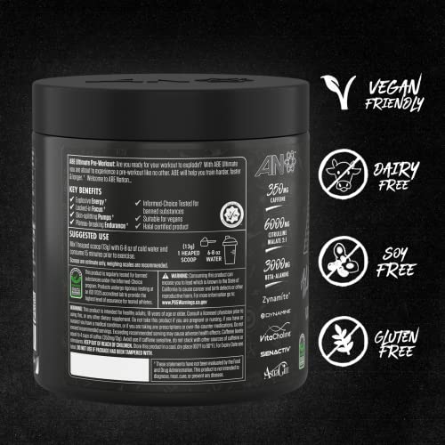 ABE Pre Workout Powder - All Black Everything Pre Workout Energy Drink with Citrulline Malate & Beta Alanine | for Pump, Energy, Performance (30 Servings) (Sour Gummy Bear)