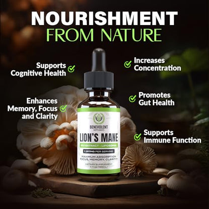 50:1 Lion's Mane Extract - Mushroom Tincture Lions Mane Liquid Drops & Phospholipid Liposomal