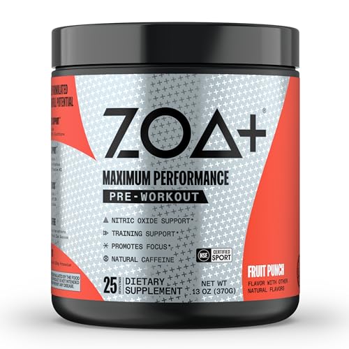 ZOA+ Pre-Workout Powder & Shaker Bottle Bundle, Fruit Punch