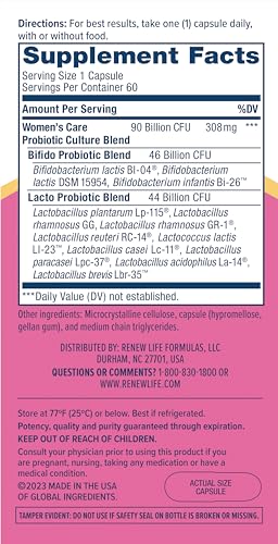 Renew Life Women's Probiotic Capsules, Supports pH Balance for Women, Vaginal