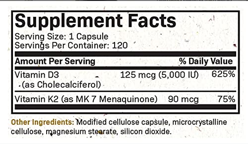 Futurebiotics Vitamin K2 (MK7) with D3 Supplement - Non-GMO Formula - 5000 IU Vitamin