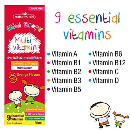 Natures Aid Mini Drops Multi-vitamin for Infants and Children, Sugar Free, 50 ml