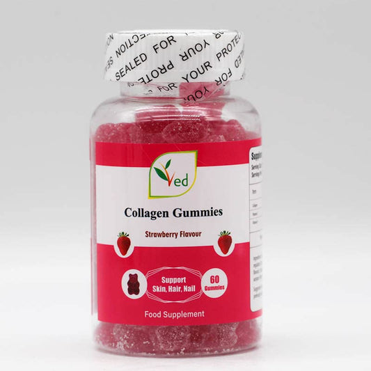 Ved Collagen Gummies; Chew Gummies Strawberry Flavour, Raw Unfiltered Collagen Gummies