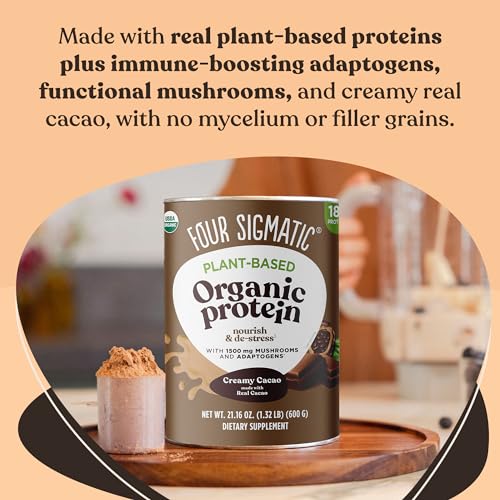 Four Sigmatic Organic Plant-Based Protein Powder Creamy Cacao Protein with Lion’s Mane