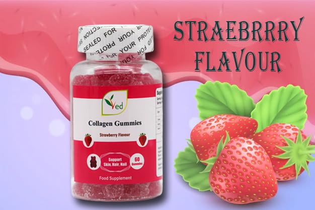 Ved Collagen Gummies; Chew Gummies Strawberry Flavour, Raw Unfiltered Collagen Gummies