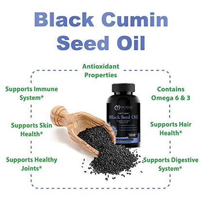 Black Seed Oil Capsules 1000mg - Premium Black Cumin Seed Oil Capsules - Black Seed