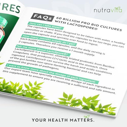 60 Billion CFU Probiotic Cultures - Scientifically Backed Lactospore® for Good Gut Flora