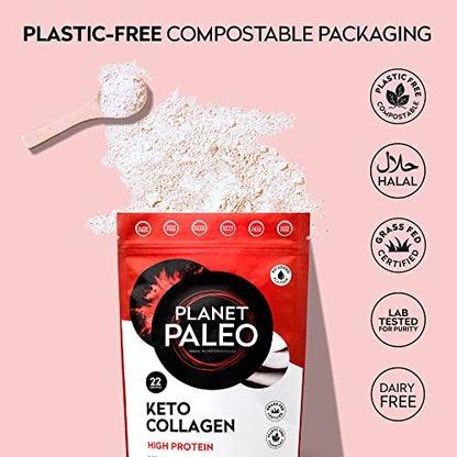 Planet Paleo Keto Collagen Powder (220g, 22 Servings) - Grass-Fed, High Protein